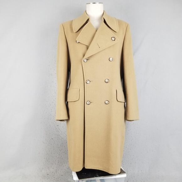 London Fog Coat Mens 40 Regular Camel Wool Blend Double Breasted Lined Topcoat - Picture 1 of 15